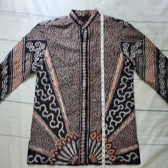Lotus Size EST M	Mixed Pattern Long Sleeve Button Up Mandarin Collar Elegant - Picture 3 of 9